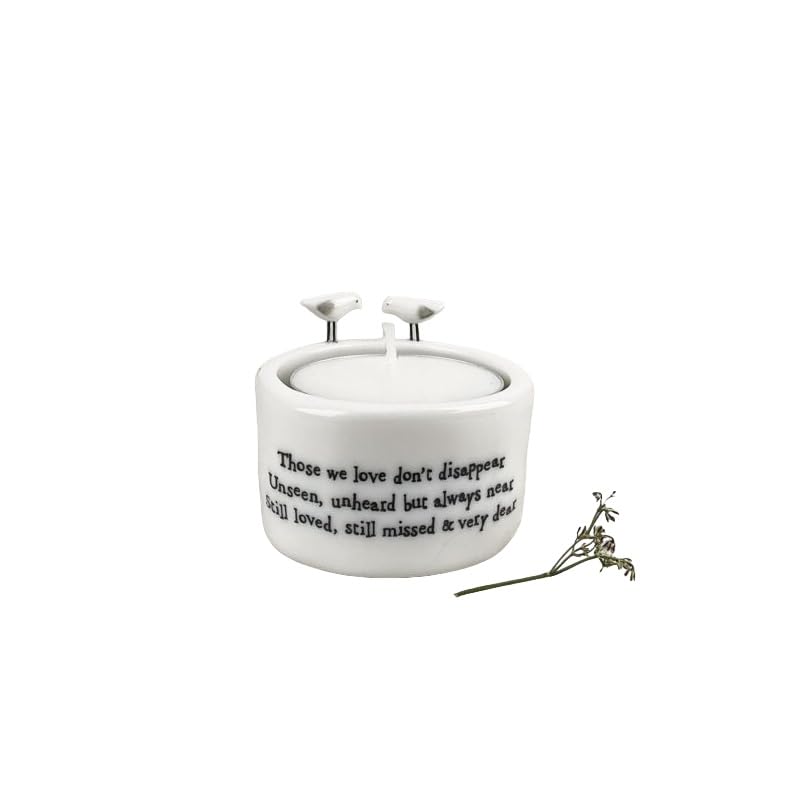 East of India Candle & Tealight Holder Multi-Use White Porcelain Votive Taper Candle & Tealight Included "Those We Love" Grief Design Country Farmhouse Style Home Decor Decoration