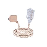 Globe Electric Designer Series 9-ft Fabric Extension Cord, 3 Polarized Outlets, Right Angle Plug, 125 Volts, Gold and White, 22836
