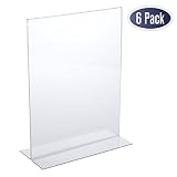 Acrylic Sign Holder 8.5 x 11 - Acrylic T Shape Table Top Display Stand, Double Sided, Bottom Load, Portrait Style Menu Ad Frame. Perfect for Restaurants, Promotions, Photo Frames, Classroom (6 Pack)