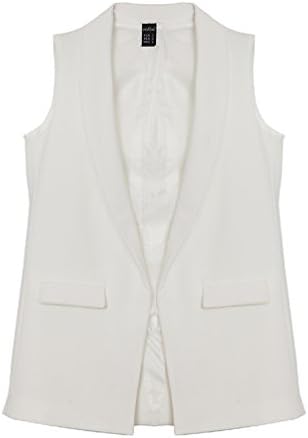 Women Vests Jacket Outwear Pocket Coat Sleeveless Casual (Large, White)