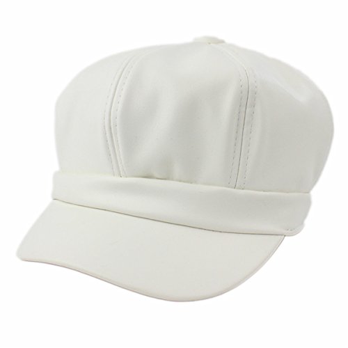 Qhome Womens PU Leather Ascot Ivy Newsboy Berets Trucker Visor Peaked Cap Artist Hat