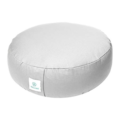 Incline Fit Zafu Yoga Meditation Cushion with Zipper, Round Meditation Pillow Bolster Filled with Buckwheat Hulls With Machine Washable Cotton Cover and Carry Handle, Round, Elephant Gray