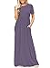DEARCASE Maxi Dress for Women Purple Gray Large Crewneck Short Sleeves Wedding Guest A-line Casual Loose Party Vintage Spring Summer Beach Long Dresses with Pockets