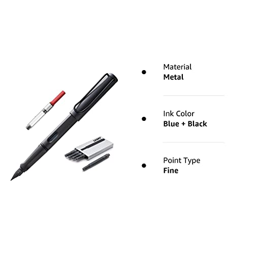 Boxiti Set Lamy Safari Fountain Pen Charcoal, Fine Nib 5 Black Ink Cartridges, Z28 Converter