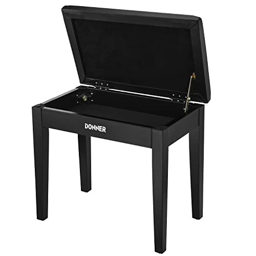 Donner ピアノ椅子 楽譜収納付き 木製 キーボードベンチ ピアノチェア 安定感 座り心地よい 頑丈 滑り止め 140㎏耐荷重 幅50.8cm 奥行30.4cm ブラック