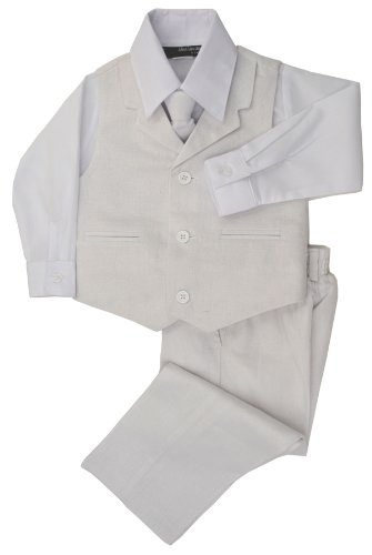 Baby Boys Summer Linen Blend Suit Vest Dresswear Set G270 (Medium/6-12 Months, White)