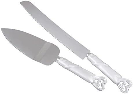 WeddingDepot Wedding Day Accessory Set - Guest Book, Pen Set, Cake Serving Set, Toasting Flutes (Cake Serving Set, Double Heart)