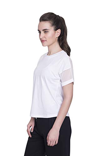 Satva Premium Organic Cotton Racerback Mesh Short Sleeve T-Shirt Round Neck For Yoga Workout Running Sports Training Cycling Jodo Tee, White, Large