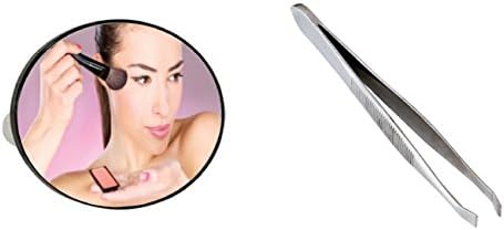 Cosmetic Beauty Makeup Magnifying Mirror x15 Round with Slanted Tweezer (Black)
