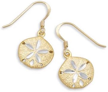 14 Karat Gold Plated Sterling Silver Sand Dollar French Wire Earrings