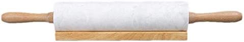 Ljwjialo Non Stick Marble Rolling Pin And Base,Marble Baking Roller With Smooth Wood Handle For Kitchen Baking Tool Utensils French Style (Color : White, Size : 45x5cm)