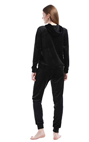 Dolcevida Women's Active Solid Velour Tracksuit Zip up Hoodie & Pullover Sweatshirts and Sweat Pant Sweatsuit (Black-Pullover, XXL)