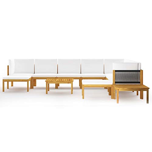 Tidyard 12-TLG. Garten-Lounge-Set mit Kissen Garten-Palettensofa-Set Gartensofa Loungecouchsofa Sitzgarnitur Sitzgruppe Gartengarnitur Gartenmöbel Cremeweiß Massivholz Akazie für Garten,Terrasse