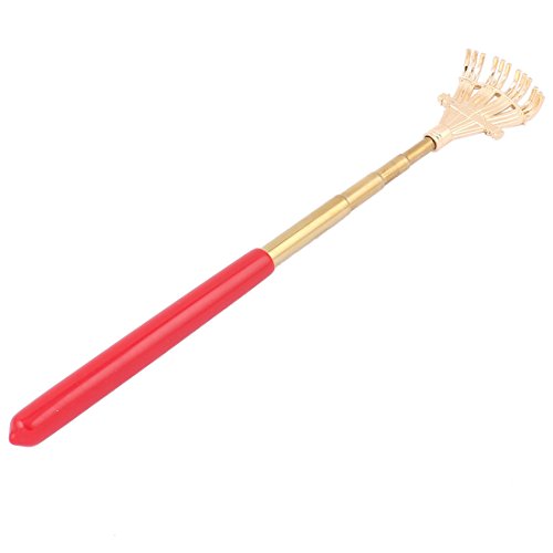 uxcell Rubber Coated Telescopic Extendable Back Scratcher Red Gold Tone