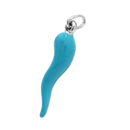 Remo Gammella 925 Sterling Silver Good Luck Horn Pendant Man Woman Enamel Pendant. Made in Italy. choose your color (Blue, 3.6)