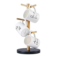 LONTAI Bamboo Mug Rack, Coffee Mug Tree, Coffee Cup Holder, Coffee Bar Accessories with 6 Hooks