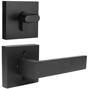 Probrico Flat Black Passage Door Lever with Single Cylinder Deadbolts Combo Pack, Modern Square Lock Set Handleset,Exterior Door Handle and Deadbolts Set,Exterior Door Lever Passage