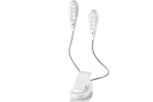 HOVOYNN Music Stand Light,Clip On Book Light, 8 LED Book Light, 2-Level Brightness for Eye Protection, Perfect for Piano, Orchestra, Bookworms, Craft (White Dual Arm)