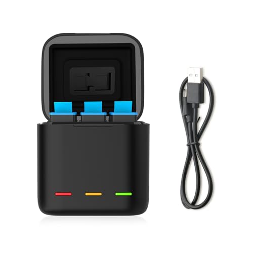 AuyKoo Triple Battery Charger for GoPro Hero 12/11/10/9 Black, 3 Channels Multi-function Type-C Charging Box Battery Storage Charger Organizer for GoPro Hero 11/10/9 Black