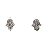 Tiny Decorative Hamsa Hand Post Earrings in Sterling Silver, #7432