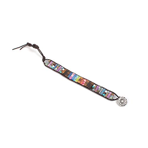 LAVI Handmade Chakra Imperial Jasper Boho Wrap Adjustable Leather Bracelet