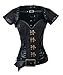 Charmian Women's Steampunk Steel Bone Black Lace Trim Overbust Corset with Jacket & Belt Black, Medium