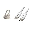 Sony-WH-1000XM3-Noise-Cancelling-Wireless-Headphones-with-30-Hours-Battery-Life-Quick-Charge-Gesture-Control--Silver-Amazon-Basics-USB-Type-C-to-USB-Type-C-20-Cable-18-m-White Sony WH-1000XM3 Over Ear Wireless Headphones, Silver & Amazon Basics 1.8-m USB Type-C To USB Type-C 2.0 Cable, White