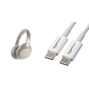 Sony-WH-1000XM3-Noise-Cancelling-Wireless-Headphones-with-30-Hours-Battery-Life-Quick-Charge-Gesture-Control--Silver-Amazon-Basics-USB-Type-C-to-USB-Type-C-20-Cable-18-m-White Sony WH-1000XM3 Over Ear Wireless Headphones, Silver & Amazon Basics 1.8-m USB Type-C To USB Type-C 2.0 Cable, White