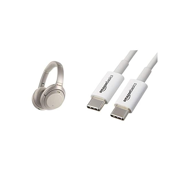 Sony-WH-1000XM3-Noise-Cancelling-Wireless-Headphones-with-30-Hours-Battery-Life-Quick-Charge-Gesture-Control--Silver-Amazon-Basics-USB-Type-C-to-USB-Type-C-20-Cable-18-m-White Sony WH-1000XM3 Over Ear Wireless Headphones, Silver & Amazon Basics 1.8-m USB Type-C To USB Type-C 2.0 Cable, White