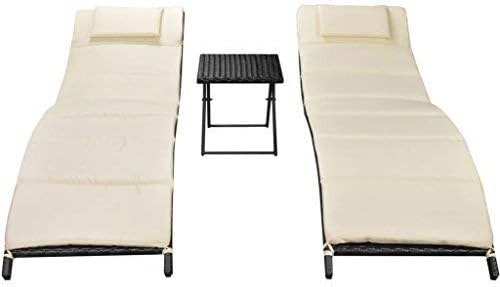 Patio Daybed Outdoor Garden Classic Sun Lounger Set Classic Wicker Poly Rattan Solid Foldable Chaise Chair Daybeds Durable Compact Folding Table 5 Pcs Black