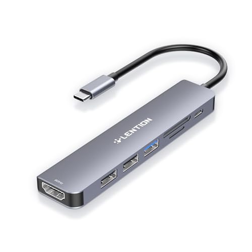 LENTION USB C Hub HDMI 4K@60Hz, PD 100W, SD/TF Card Reader, USB 3.0 & 2.0, 7 in 1 USB C Adapter for MacBook Pro/Air 2026-2016, New iPad Pro, Surface, iPhone 17 Plus Pro MAX and More (Grey)
