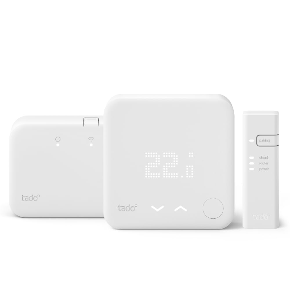 tado° Starter Kit - Wireless Smart Thermostat V3+ Incl. Programmer with Hot Water Control, Designed in Germany, Works with Alexa, Siri & Google Assistant (White)