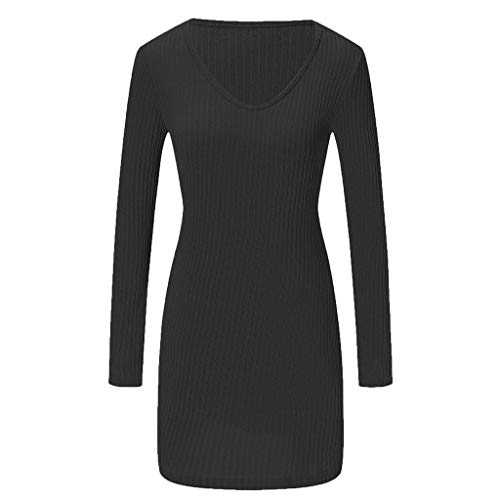 Caopixx Womens Bodycon Sweater Dresses Long Sleeve Crew Neck Casual Winter Knit Midi Dress - Thumbnail 3
