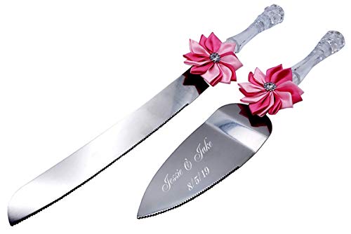 Gifts Infinity Personalized Wedding Cake Knife and Server Set Free Engraving (Pink & PK)