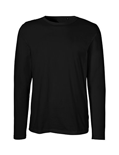 Green Cat Neutral Mens Long Sleeve T-Shirt, 100% Organic Cotton and Fairtrade Certified, Color Black, Size S