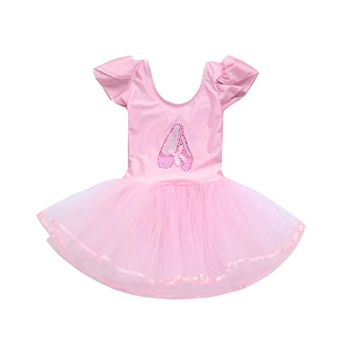 Minisoya Toddler Baby Girls Gauze Leotards Bodysuit Tutu Dress Rhinestone Ballet Dancewear Dress Costume Outfits (Pink, 4T)