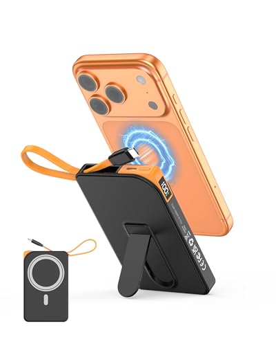 for Magsafe Power Bank iPhone, 10000mAh Foldable Stand Magnetic Portable Charger with 22.5W USB-C Cable, Wireless Powerbank Fast Charging, Battery Pack for iPhone 17 16 15 14 13 12 Series