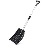 Micbox Snow Shovel with 46'' Adjustable Aluminum Handle 10.5'' Wide Blade Scoop Shovel, Digging Snow Removal Heavy Duty Snow Shovel Perfect for Car Driveway, Camping and Outdoor Emergency