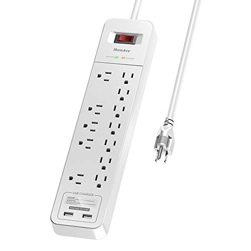 12 Outlets Power Strip Surge Protector, 2 USB Ports Powerstrip,Huntkey Electric Power Strips