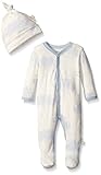 Burt's Bees Baby Baby Organic Toile Snap Front Coverall and Hat Set, Sail Blue, 0-3 Months