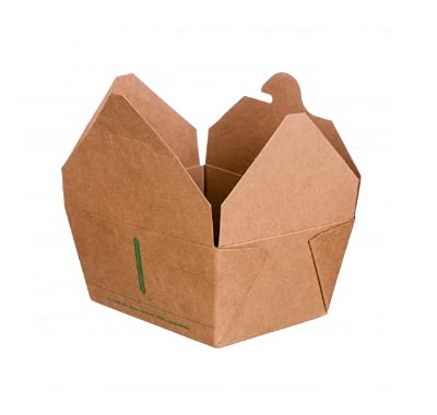 Kraft Disposable Carry Containers -100% Biodegradable and Compostable, Laminated with PLA(Corn Starch) to Prevent Spills, 13x11x6.5cm, Pack of 25 Pieces, Capacity 800 ml With Compostable Packaging