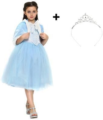 Katara 1842-047 Disney Frozen Princess Elsa Fancy Snow Queen Costume with Elegant Coat/Hoodie, Winter Dress, Blue + Tiara, 7-8 Years