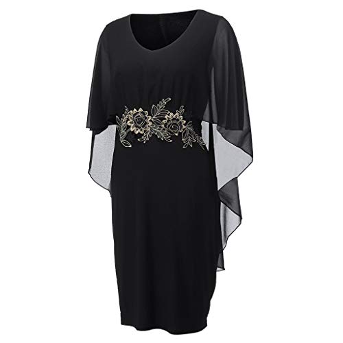 Women Plus Size Dress,BCDshop Fashion Chiffon V-Neck Loose Shrug Bolero Dresses Knee Length (XL, Black)