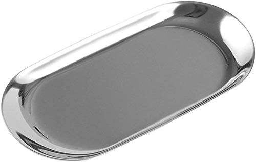 Vogueing Tool Candy Tray,1pc Metal Storage Tray Stainless Steel, Oval for Snack/Fruit/Candle/Candy/Key/Cosmetics/Jewelry（Small）Silver