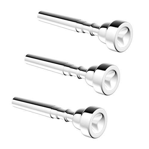 COOLOOK Trumpet Mouthpieces Set 3C 5C 7C (3 Pack) for Yamaha Bach Conn King Replacement Musical Instruments Accessories, Silver Plate with Microfiber Cleaning Cloth and Cleaning Brush