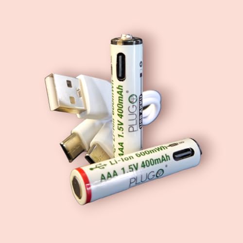 Batterie USB - Batterie au lithium AAA 1,5 V - Avec câble de charge USB type C 2 en 1 - 600 mWh - Lot de 2