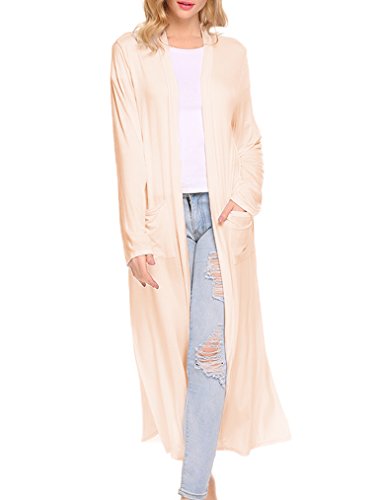 Locryz Women's Long Open Front Maxi Duster Cardigans Long Sleeve Lightweight Sweaters (S, 07 Beige)