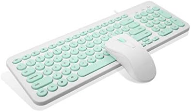 Keyboard and Mouse Combo, Attoe Ultra-Thin Silent Wired Keyboard and Ergonomic Wired Mouse Set - Round-Keycaps Cute Colorful Combo Works for Laptop, Computer,PC (Mint Green)