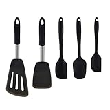 Silicone Spatula 5-piece Set,Heat-Resistant Non-stick Silicone Rubber Spatula,Egg Turner,Pancake,Omelette Pan Spatulas With Stainless Steel Core(Black)