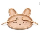 Natural Bamboo Baby Feeding Set 3pcs Includes Plate, Spoon and Fork,BPA Free Infant and Kid Friendly - 7.8'' (1)